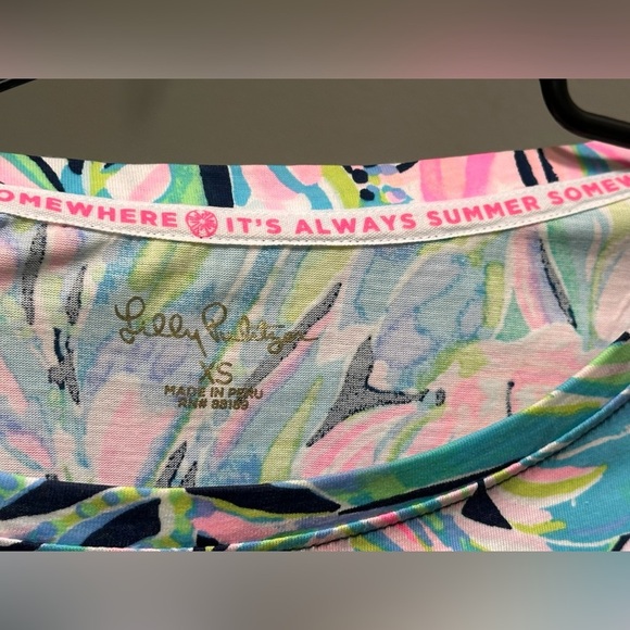 Lilly Pulitzer Finn Long Sleeve Cotton T-Shirt Dress Navy Bermudaful Women’s XS - Picture 5 of 11